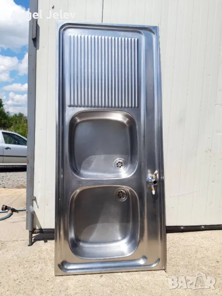 двойна емаилирана мивка със сифон 130/56см, снимка 1