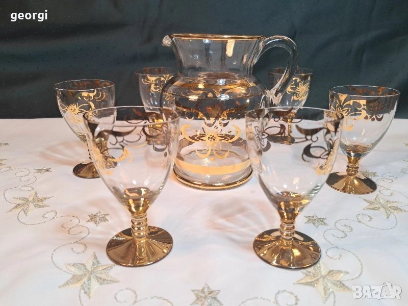 български луксозен сервиз за вино с позлата 27/5, снимка 1