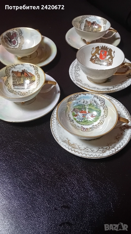 антични чаши със златен кант, снимка 1