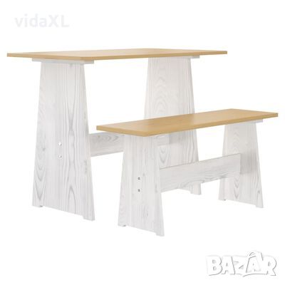 vidaXL Трапезна маса с пейка, меденокафяво и бяло, борово дърво масив（SKU:327253, снимка 1