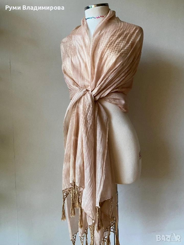 Бежов шал Henry Cotton's от 85 % памук и 15 % коприна, снимка 1