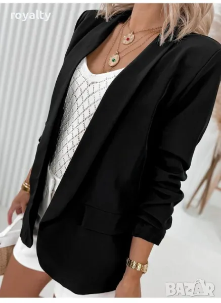 Дамско черно макси сако, снимка 1