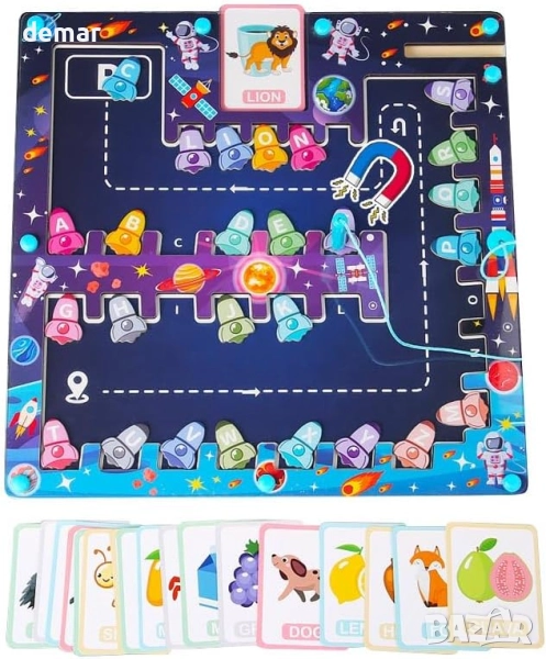 KUKUTrue® Монтесори играчка, магнитен лабиринт за игра, дървена играчка, 2-5 години, снимка 1