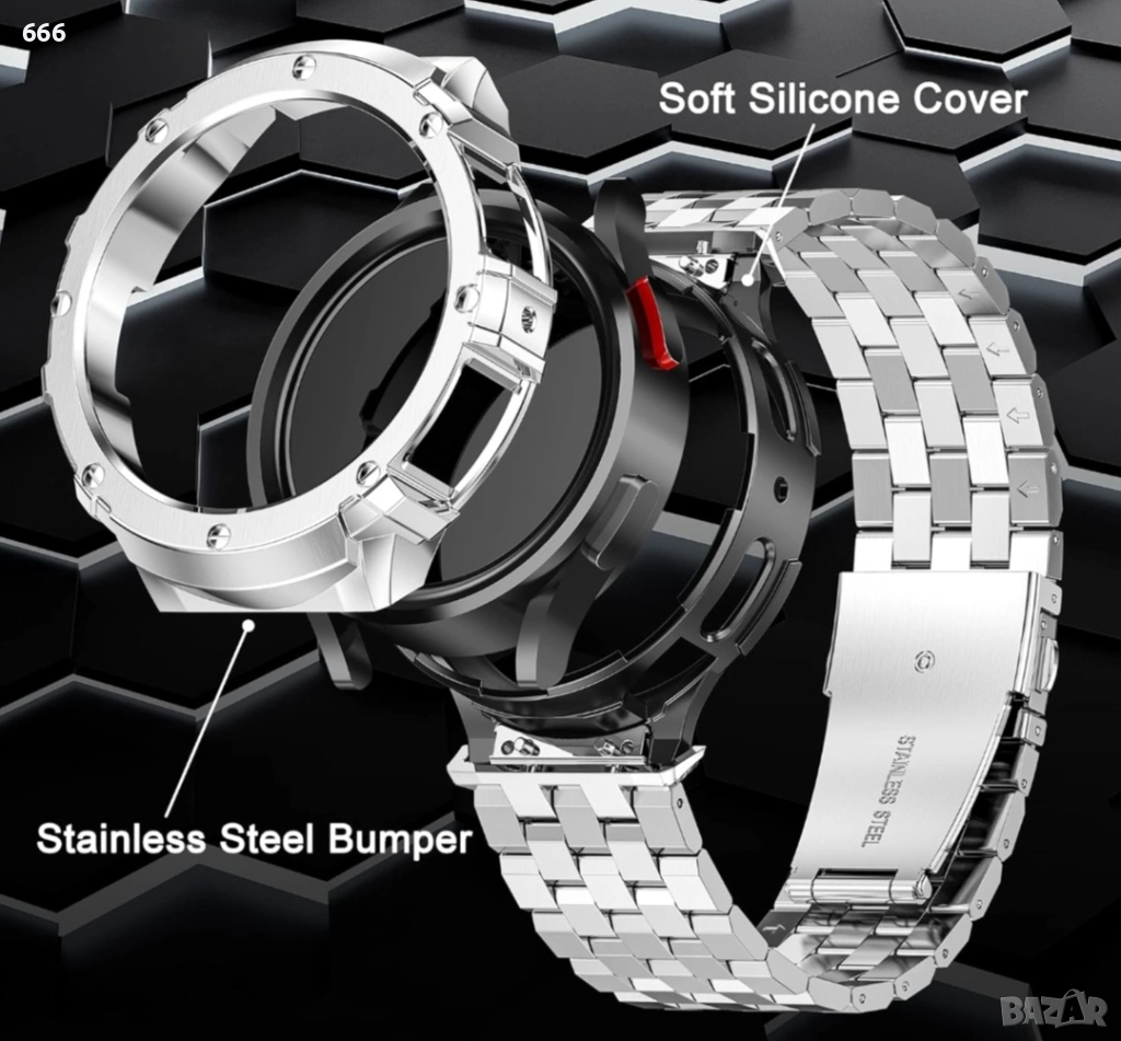 Комплект метален корпус и гривна, HASLFM, съвместим с Samsung Galaxy Watch 6/5/4 44mm, неръждаема ст, снимка 1