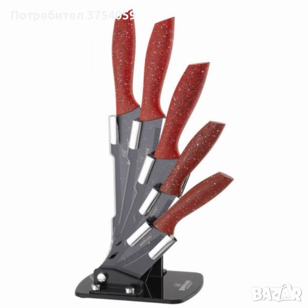 Комплект Bohmann, 5броя, Мраморно покритие, Акрилна поставка, Червен, снимка 1