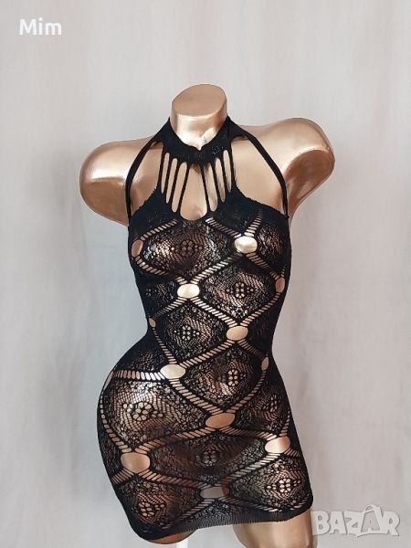 XS/L Черна еластична мрежаста  рокля , снимка 1