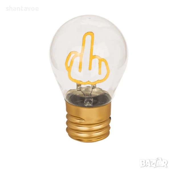 Стъклена лампа крушка със светещ среден пръст, снимка 1