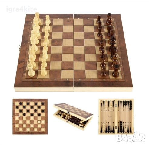 Дървен шах 3-в-1 с три класически игри: Шах Табла и Дама в 2 размера, снимка 5 - Образователни игри - 51546041