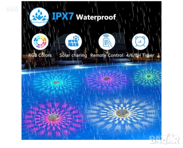 Акумулаторни слънчеви плаващи лампи за басейн (2 броя), снимка 4 - Басейни и аксесоари - 53981080