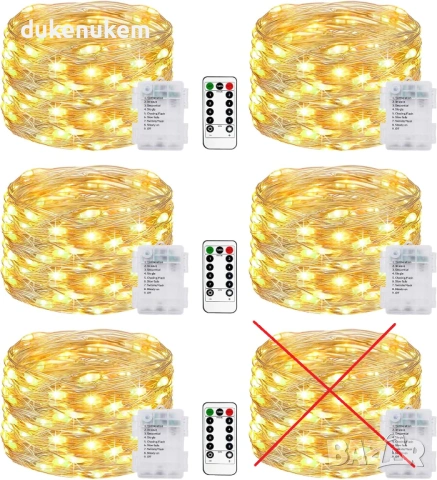 LED декоративни лампички на батерии – 5 бр. х 5 м, топло бяла светлина