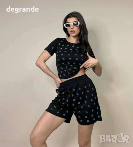 Черен дамски комплект с камъчета