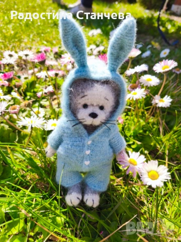 МАЛКО ПУХКАВО ПЛЕТЕНО КОТЕ - АЛПАКА, КОПРИНА, снимка 4 - Плюшени играчки - 53872625