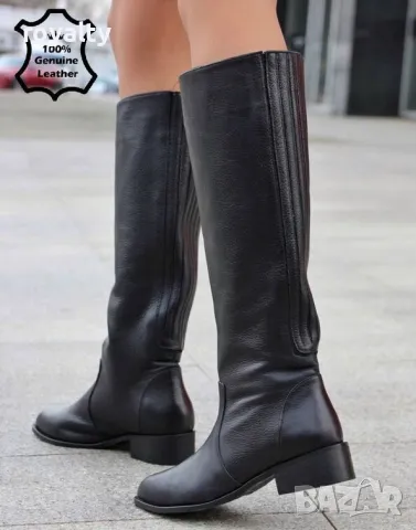 Равни ботуши - черна ЕСТЕСТВЕНА кожа