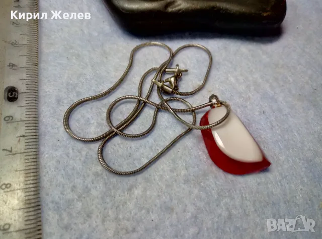 СТИЛНО ПОСРЕБРЕНО МЕДНО КОЛИЕ с АРТ ВИСУЛКА от ЦВЕТНО СТЪКЛО ФЕШЪН МЕДАЛЬОН 25017, снимка 7 - Колиета, медальони, синджири - 49981834