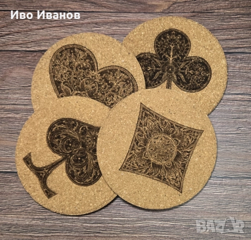 Комплект подложки за чаши (coaster) Карти, снимка 2 - Други стоки за дома - 51925179
