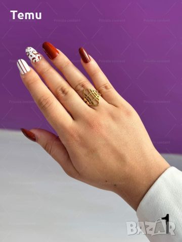 Дамски пръстен от неръждаема стомана със златисто покритие и красива текстура, снимка 3 - Пръстени - 46373899