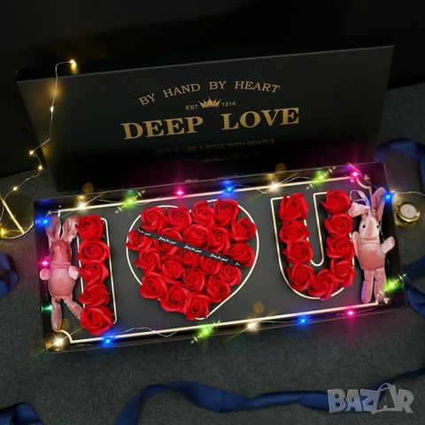 Подаръчна кутия с червени рози с надпис I LOVE YOU - LOVE BUKET RED, снимка 3 - Романтични подаръци - 46380269