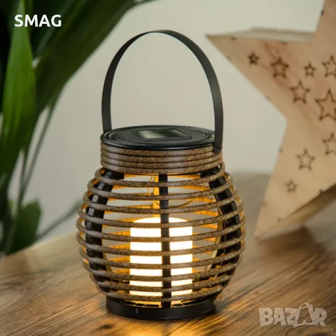 Соларен настолен фенер лампа Кафяв Черен Ø15x15см S_1178477, снимка 2 - Соларни лампи - 49907232