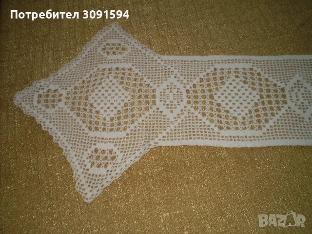 Винтидж плетена на една кука дантела от 30-те години на миналия век, продълговата покривка за маса, , снимка 6 - Покривки за маси - 50959404