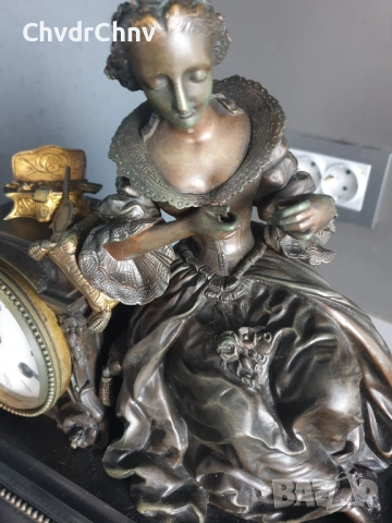 Франция 1800-те/42см-14кг стар френски каминен часовник/бронзова фигура-мрамор, снимка 8 - Антикварни и старинни предмети - 52465664