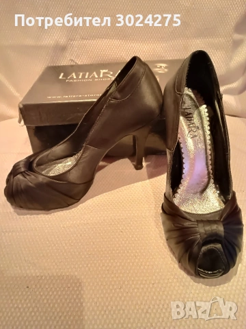 Черни сатенени обувки на висок ток, снимка 9 - Дамски обувки на ток - 54036413