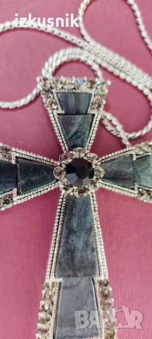 Голям стоманен кръст с оникс и кристали, снимка 3 - Други ценни предмети - 51465277