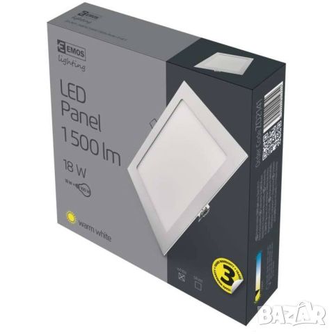 LED панел 220×220, квадратен вграден бял, 18W топло бяло EMOS Lighting, снимка 2 - Лампи за таван - 46461014