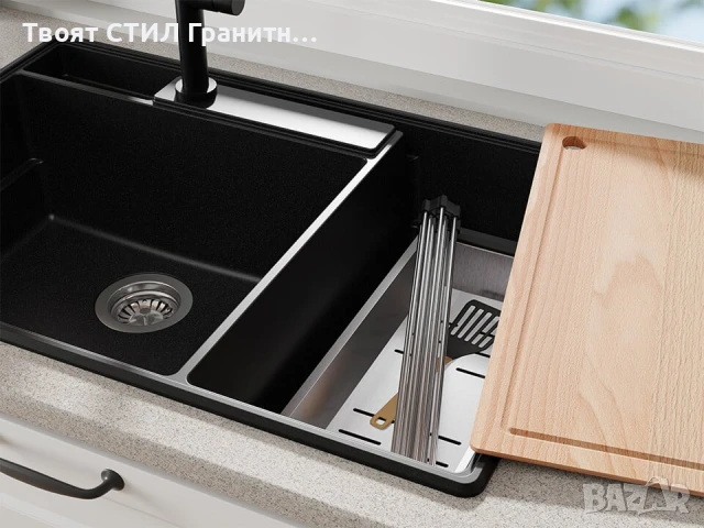 Графит кухненска гранитна мивка Париж 80 Work&Store 780 x 530 мм, снимка 5 - Мивки - 51286477