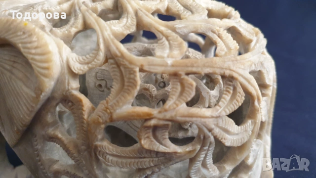 Пластика на слоница майка от мрамор-сапунен камък, снимка 9 - Антикварни и старинни предмети - 53660230