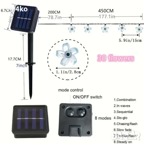 Соларни LED лампички във формат на цветенца, снимка 9 - Соларни лампи - 48263312