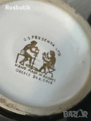 Старинен гръцки порцеланов салфетник с 24 к злато , снимка 5 - Колекции - 53348241