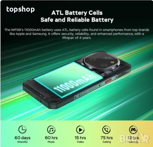 ​Мощен 5G смартфон Oukitel WP39 - 24GB RAM, 256GB, 11000mAh батерия , снимка 4 - Други - 53843906