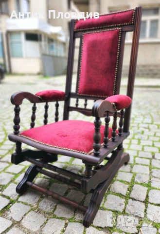 Антикварен салонен люлеещ стол (Victorian/Eastlake тип), снимка 2 - Столове - 53655380