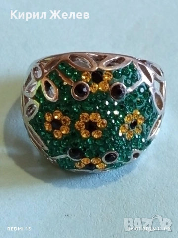 Ретро сребърен пръстен с флорален абстрактен дизайн с СМАРАГДИ, ЦИТРИН, ТУРМАЛИН Арт бижу 51817, снимка 4 - Пръстени - 53004037