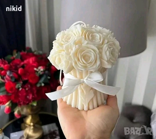 3D цветя завързани на букет с пандела силиконов молд форма фондан шоколад смола гипс свещ декор, снимка 5 - Форми - 50588039