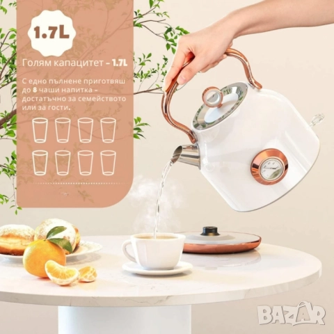 Електрически чайник NESSGRAIM от неръждаема стомана с ретро термометър – 1.7 L, 2200W, снимка 7 - Други - 51918243