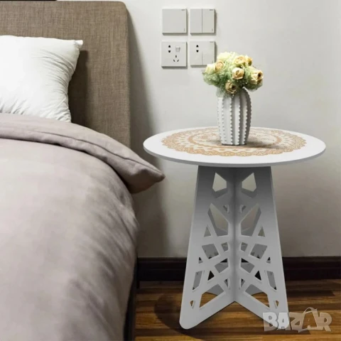 Стилна малка масичка за кафе, Кръгла, Подходяща за тераса или балкон, снимка 4 - Маси - 51101245