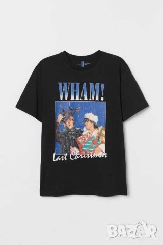 Мъжка тениска с коледен мотив Wham! H&M, Черна, XL, снимка 1 - Тениски - 45508292