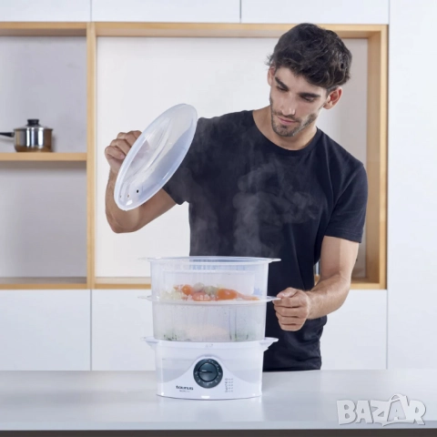 Уред за готвене на пара Taurus Salutecook 800W, 6 л, таймер 60 мин, 2 съда за готвене, съд за бял ор, снимка 5 - Други - 51992710