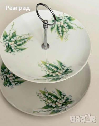 Двуетажна порцеланова поставка с декор момини сълзи