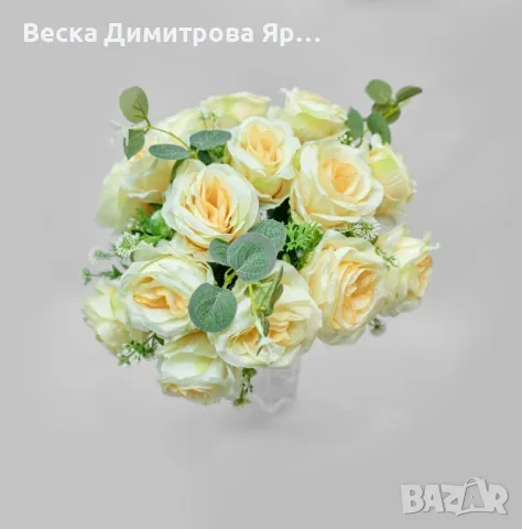 Изкуствени букети с рози и евкалиптови листа – Елегантна украса с дълготраен ефект, снимка 5 - Изкуствени цветя - 50322171