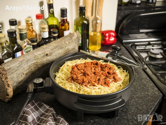 Bestron AHP1200 Електрически тиган с незалепващо покритие и стъклен капак 1500 W / 28,5 см, черен, снимка 4 - Други - 53793563