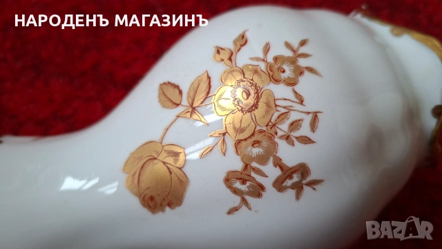 1948 г. JLMENAU - Старинен немски порцелан ваза порцеланова цветя злато, снимка 12 - Други ценни предмети - 53608976