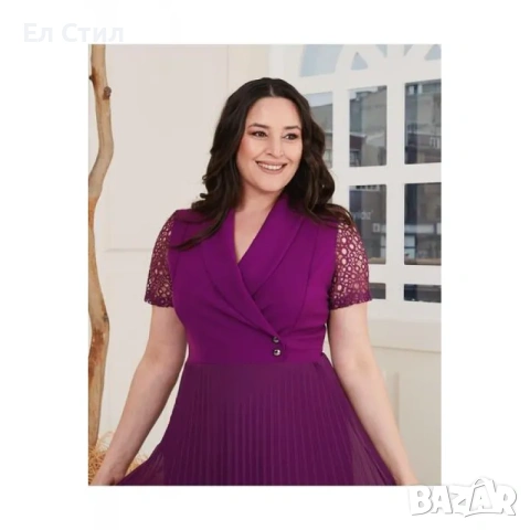 💕Официална рокля с пола солей цвят патладжан, снимка 4 - Рокли - 53943541