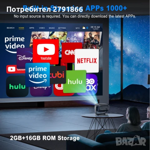 Проектор 4K, електрически фокус/трапецовидна корекция,интелигентен проектор с 5G WiFi 6 и BT5.2, снимка 5 - Плейъри, домашно кино, прожектори - 50862106