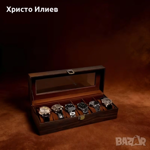 Кожена Кутия за часовници Органайзер Стойка за 6 броя Кафява, снимка 5 - Други стоки за дома - 54298189