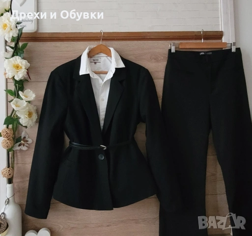 Черен костюм панталон ZARA , снимка 2 - Костюми - 51677886