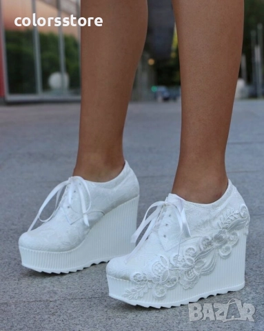 Обувки на платформа - бели - 710-15 , снимка 3 - Дамски елегантни обувки - 51519919