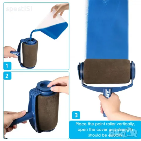 Комплект голям и малък валяк за боядисване с резервоар, снимка 2 - Бои, лакове, мазилки - 49692898