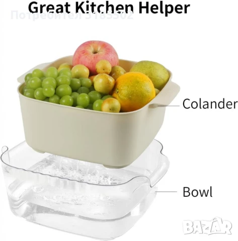 Многофункционална купа с гевгир 4 в 1 – за измиване, отцеждане и съхранение, снимка 8 - Прибори за хранене, готвене и сервиране - 51421462